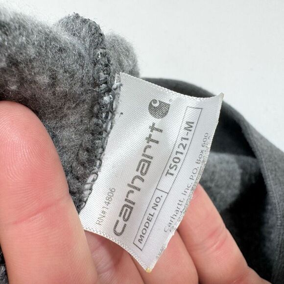 Carhartt Hoodie Mens Medium Gray Loose Fit Flag Logo Pullover Sweatshirt - Picture 7 of 9